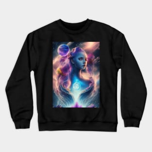 Mystical Nebula Planets Clouds Girl Crewneck Sweatshirt